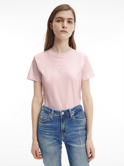 Calvin Klein Ruhák HU744194 | Calvin Klein Organic Cotton Logo Női Póló Rózsaszín / Szürke
